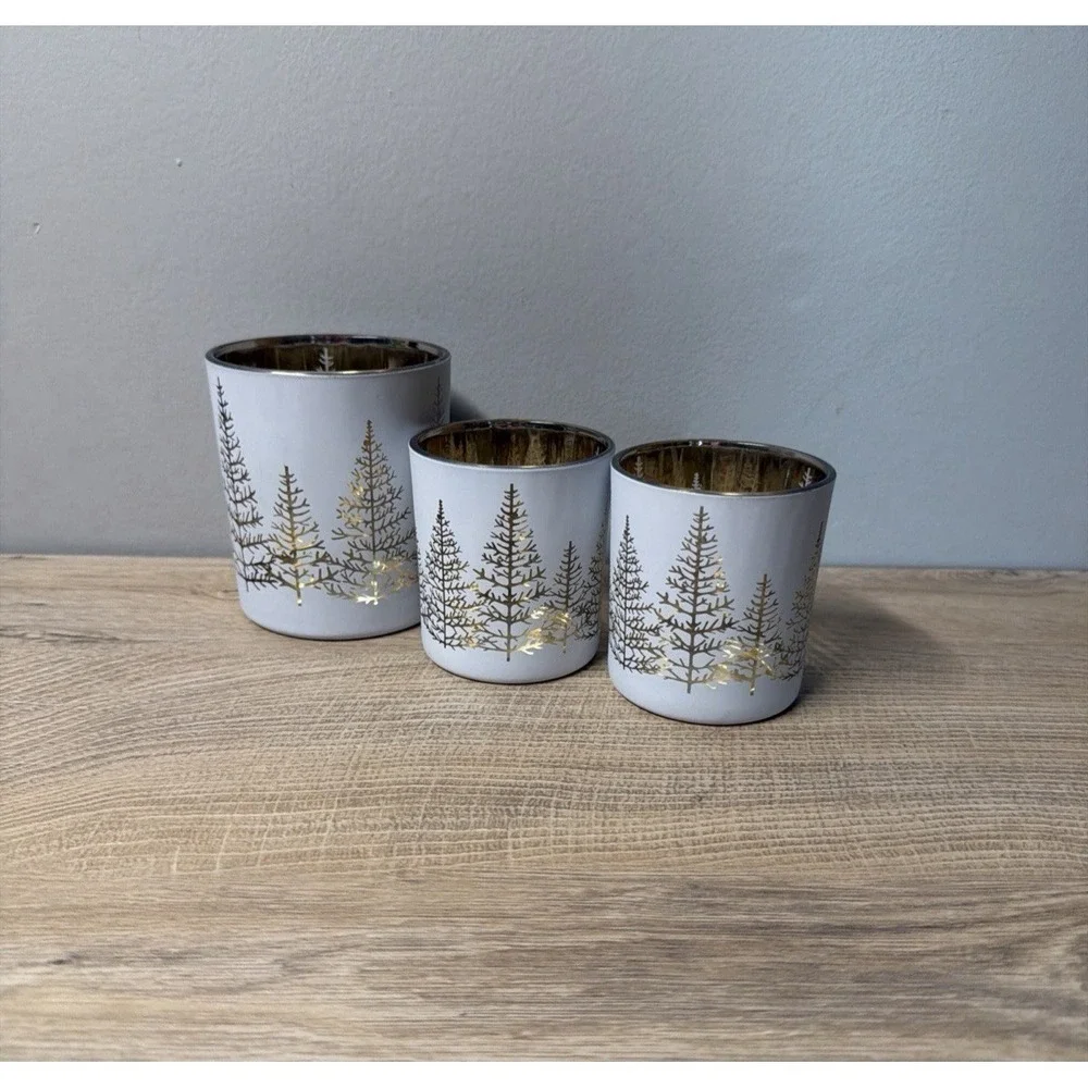 Abbott Winter Forest Candle Holder Set White Gold‎ Holiday Decor Centerpiece